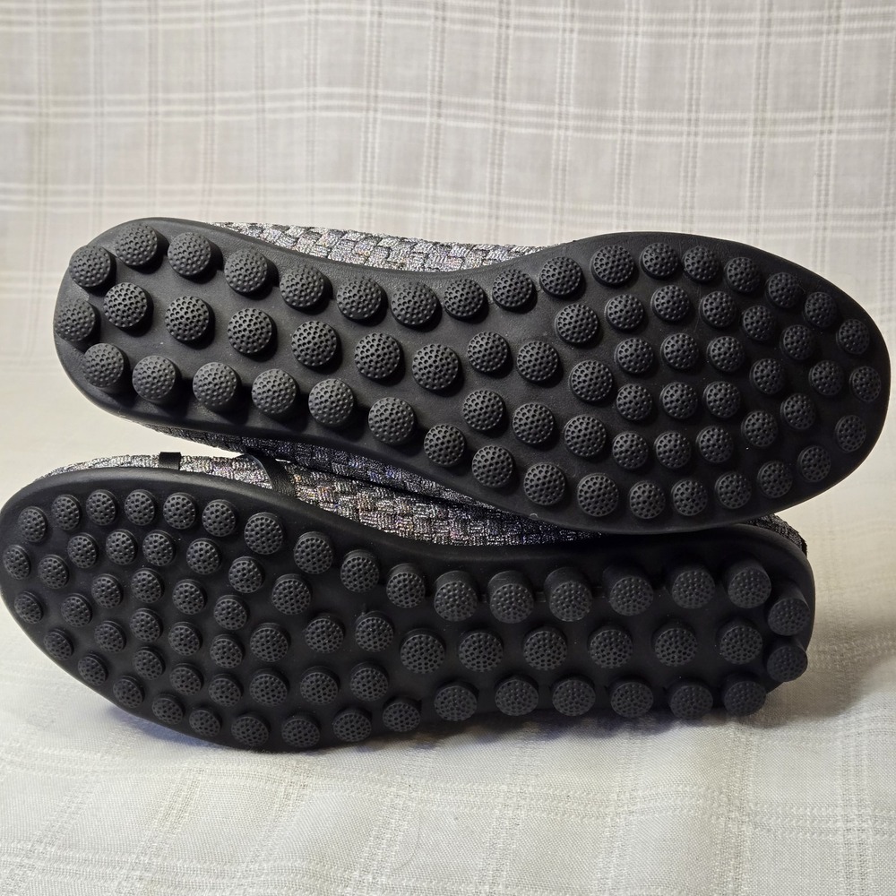 NWOB Bernie Mev Womens Black Silver Metallic Slip On Ballet Flats Size 37 Cute! - Picture 4 of 12